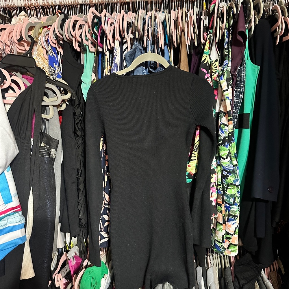 Black Ribbed Long Sleeve Dress - Picture 2 of 2